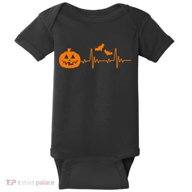 Halloween Pumpkin Heartbeat Pulse Baby Bodysuit