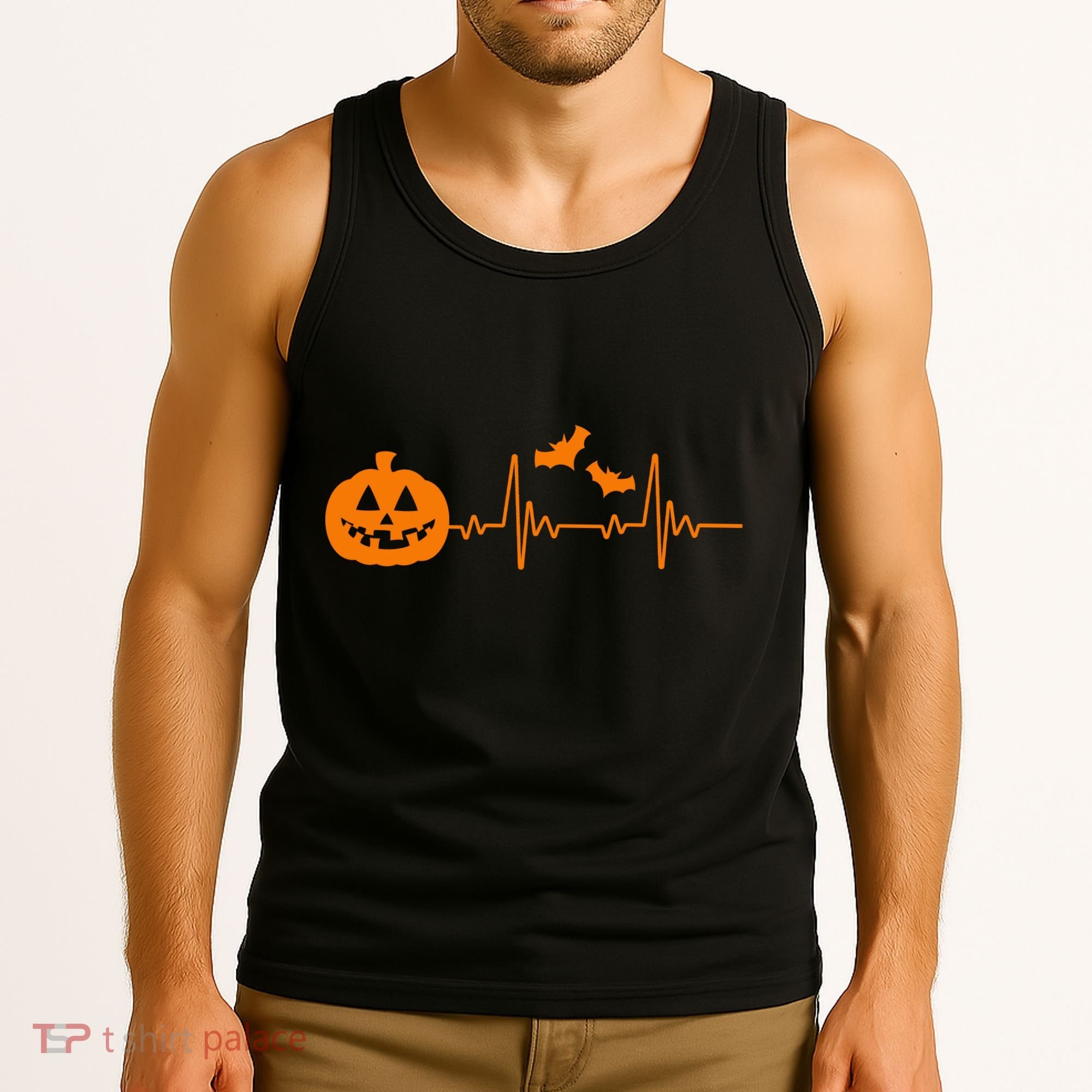 Halloween Pumpkin Heartbeat Pulse Tank Top