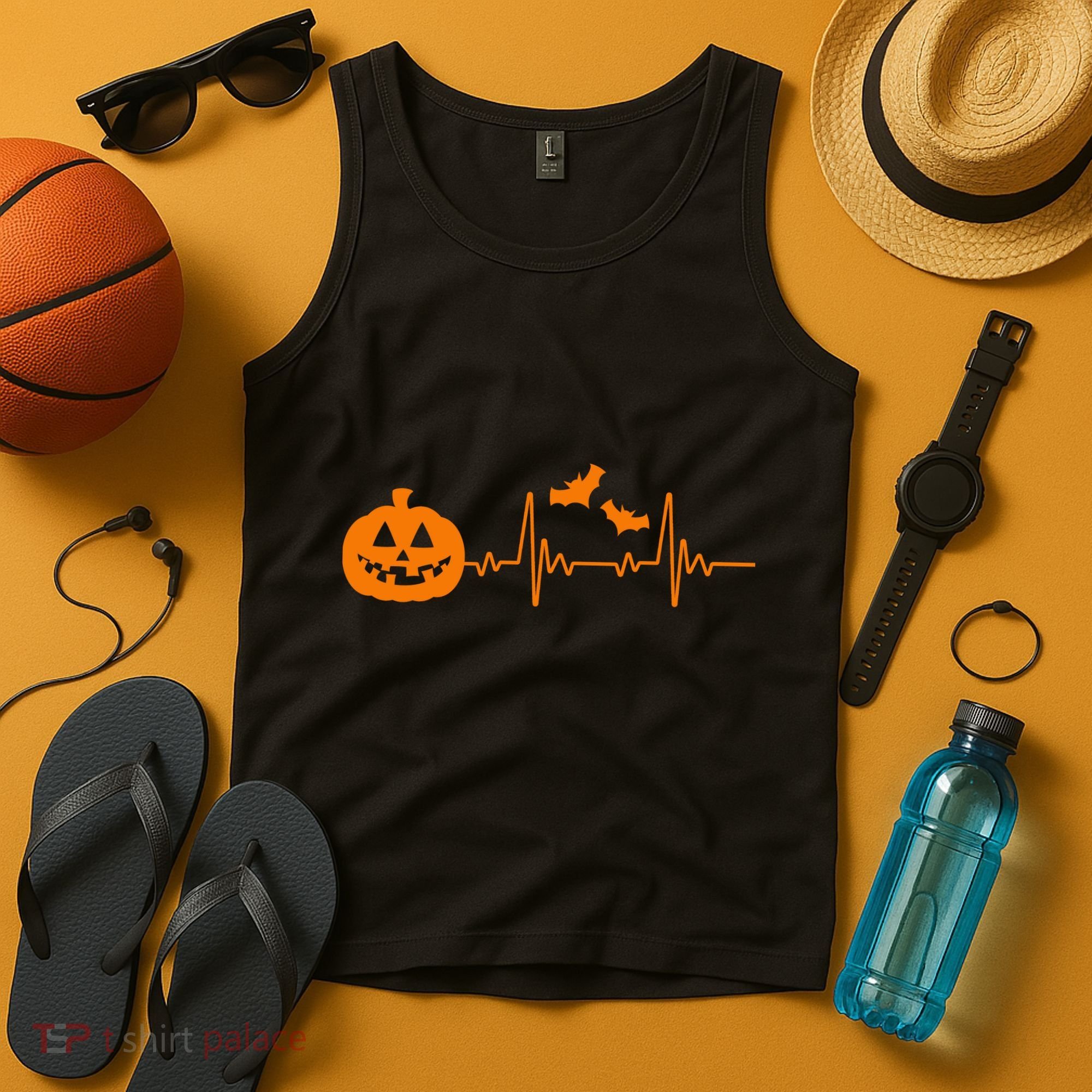 Halloween Pumpkin Heartbeat Pulse Tank Top