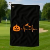 Halloween Pumpkin Heartbeat Pulse Golf Towel thumb 1