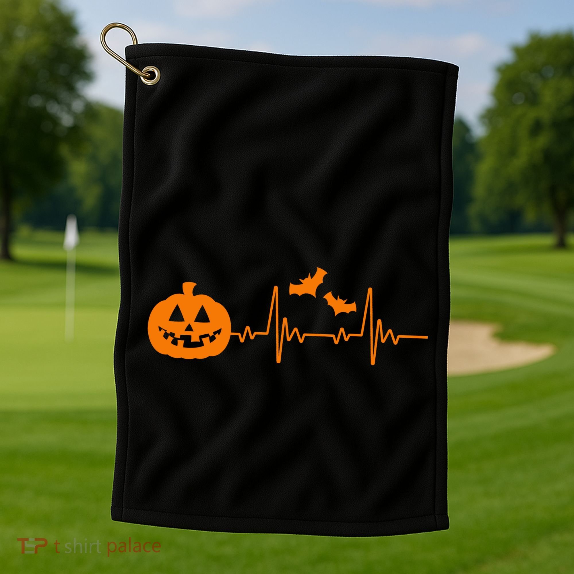 Halloween Pumpkin Heartbeat Pulse Golf Towel