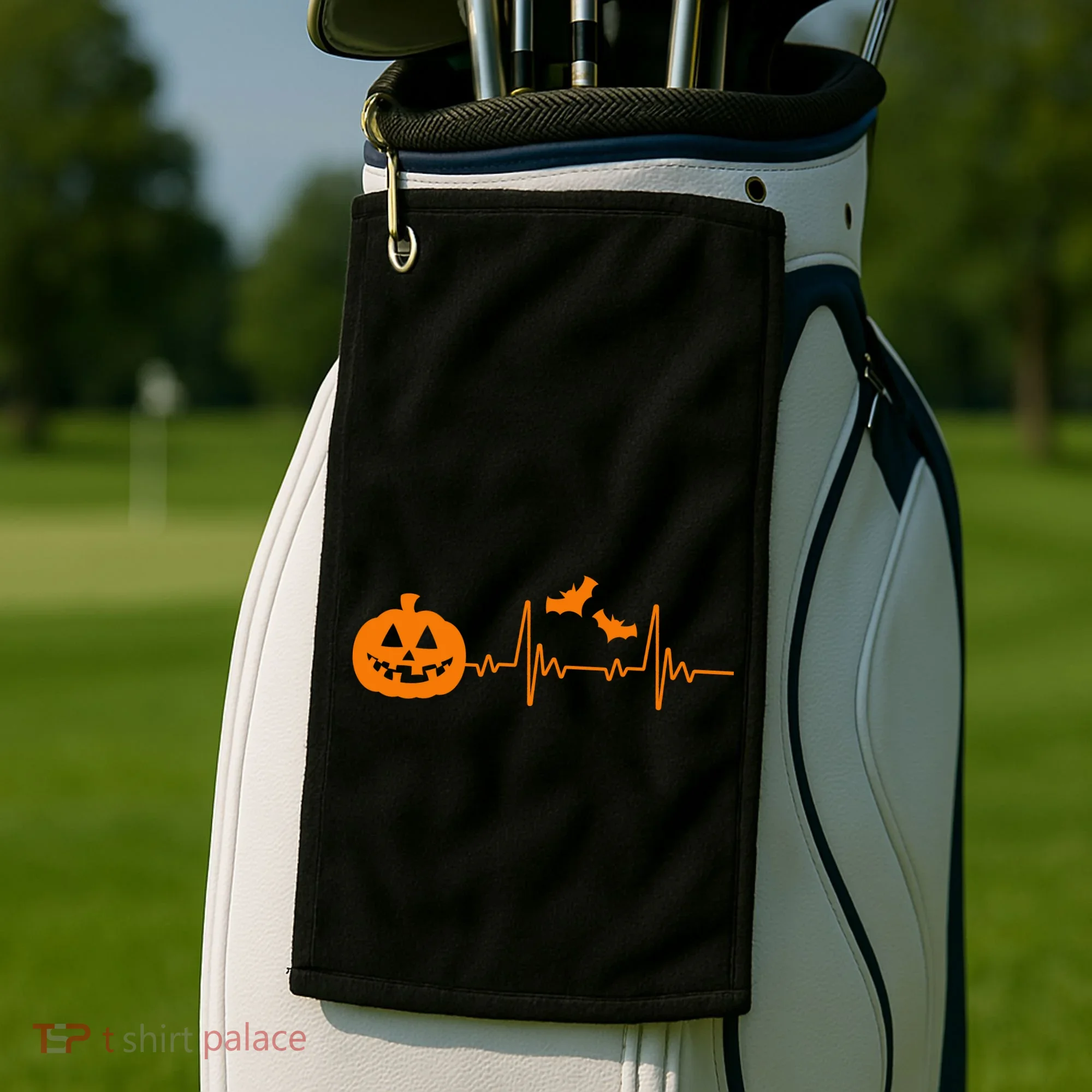 Halloween Pumpkin Heartbeat Pulse Golf Towel
