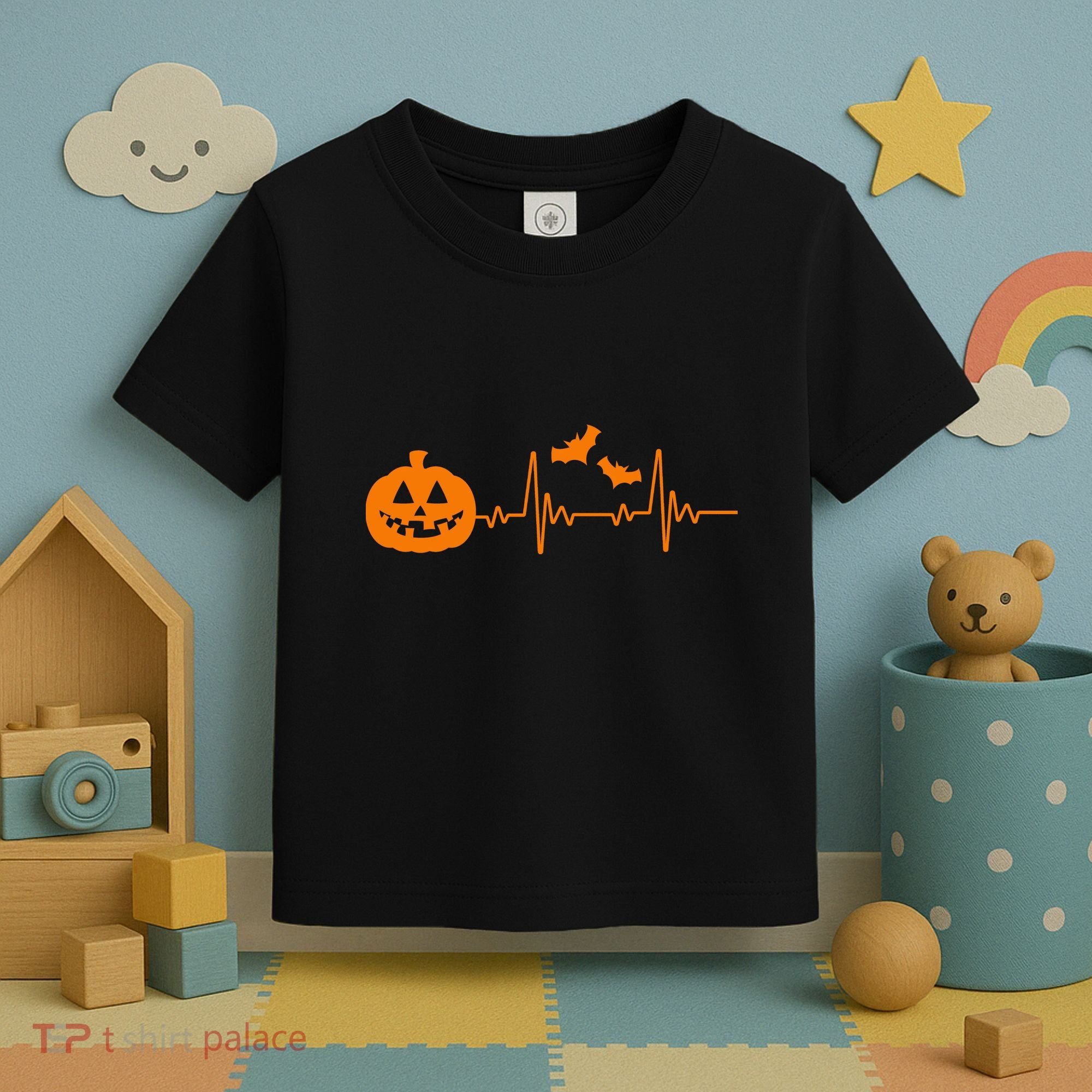 Halloween Pumpkin Heartbeat Pulse Toddler T-Shirt