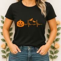 Halloween Pumpkin Heartbeat Pulse Women's T-Shirt thumb 2