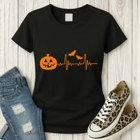 Halloween Pumpkin Heartbeat Pulse Women's T-Shirt thumb 3