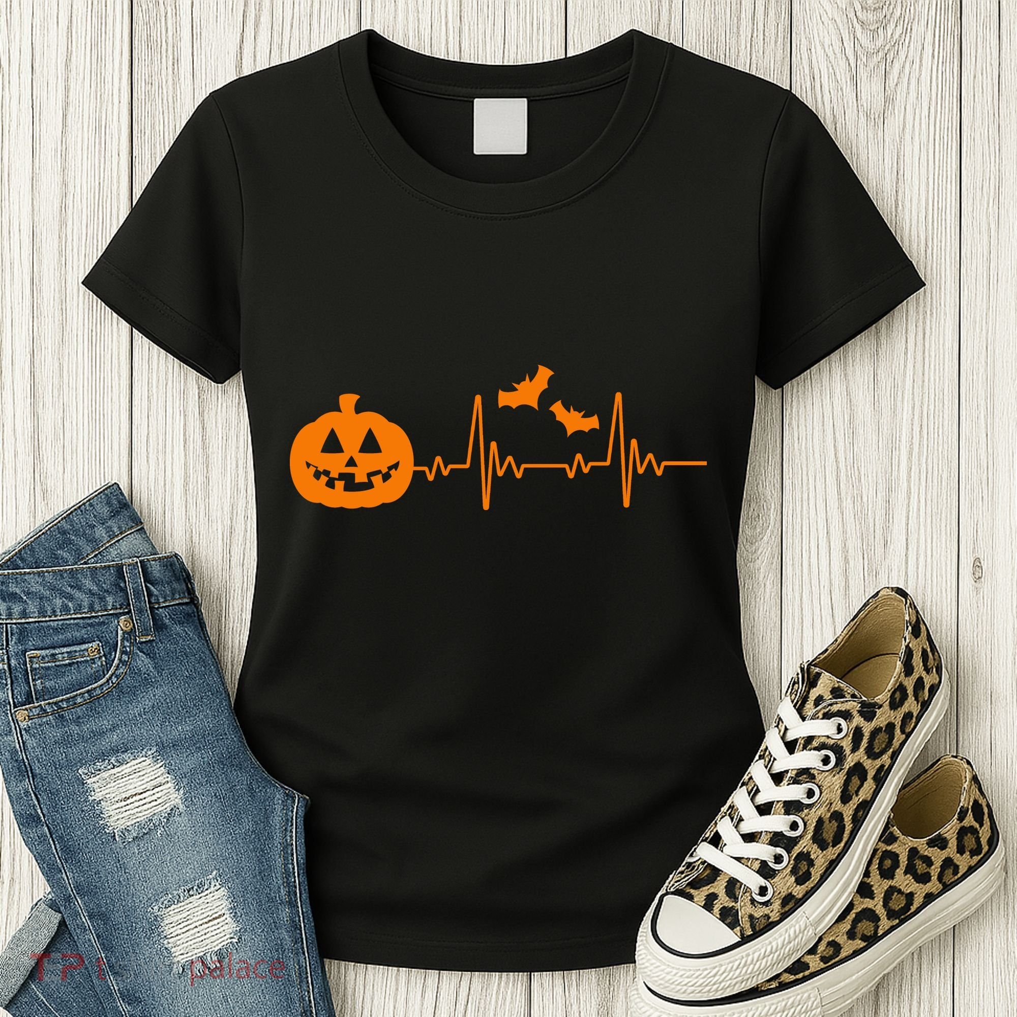 Halloween Pumpkin Heartbeat Pulse Women's T-Shirt