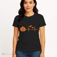 Halloween Pumpkin Heartbeat Pulse Women's T-Shirt thumb 4
