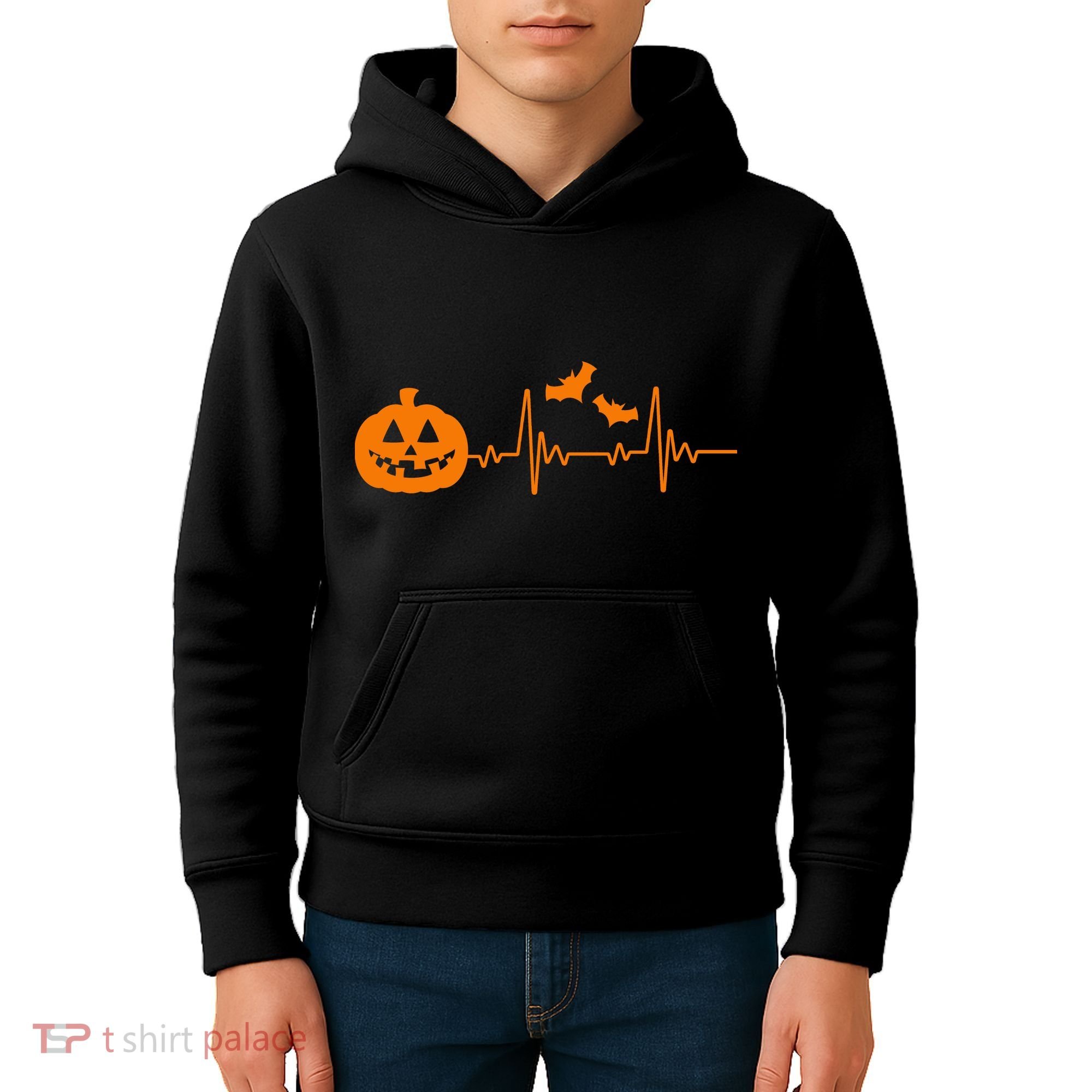 Halloween Pumpkin Heartbeat Pulse Kids Hoodie