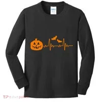 Halloween Pumpkin Heartbeat Pulse Kids Long Sleeve Shirt thumb 0