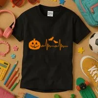 Halloween Pumpkin Heartbeat Pulse Kids T-Shirt thumb 3