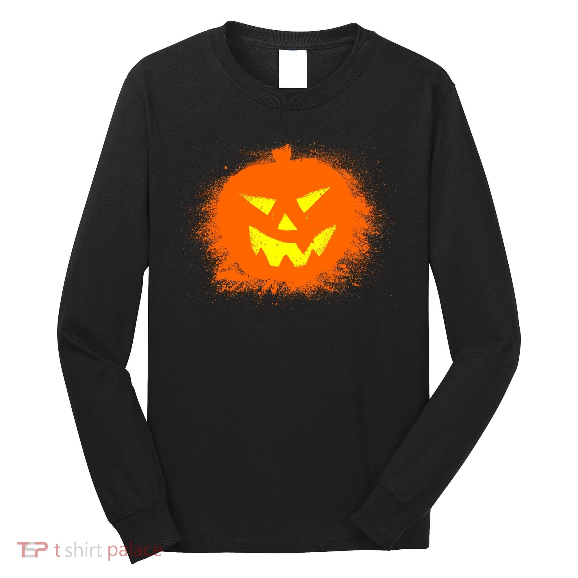 Halloween Pumpkin Jack O Lantern Splatter Long Sleeve Shirt