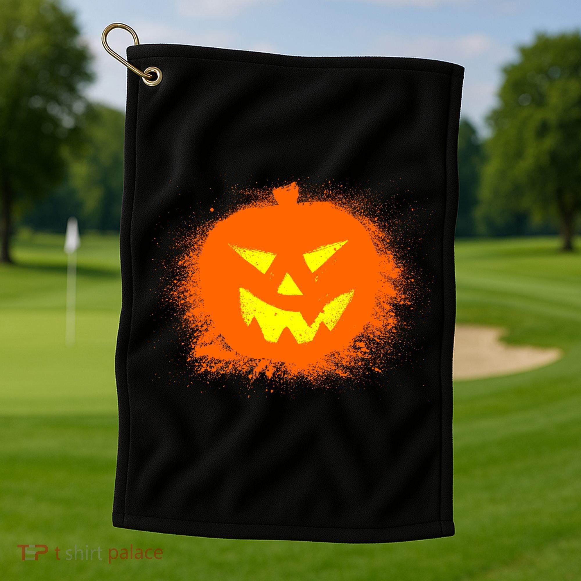 Halloween Pumpkin Jack O Lantern Splatter Golf Towel