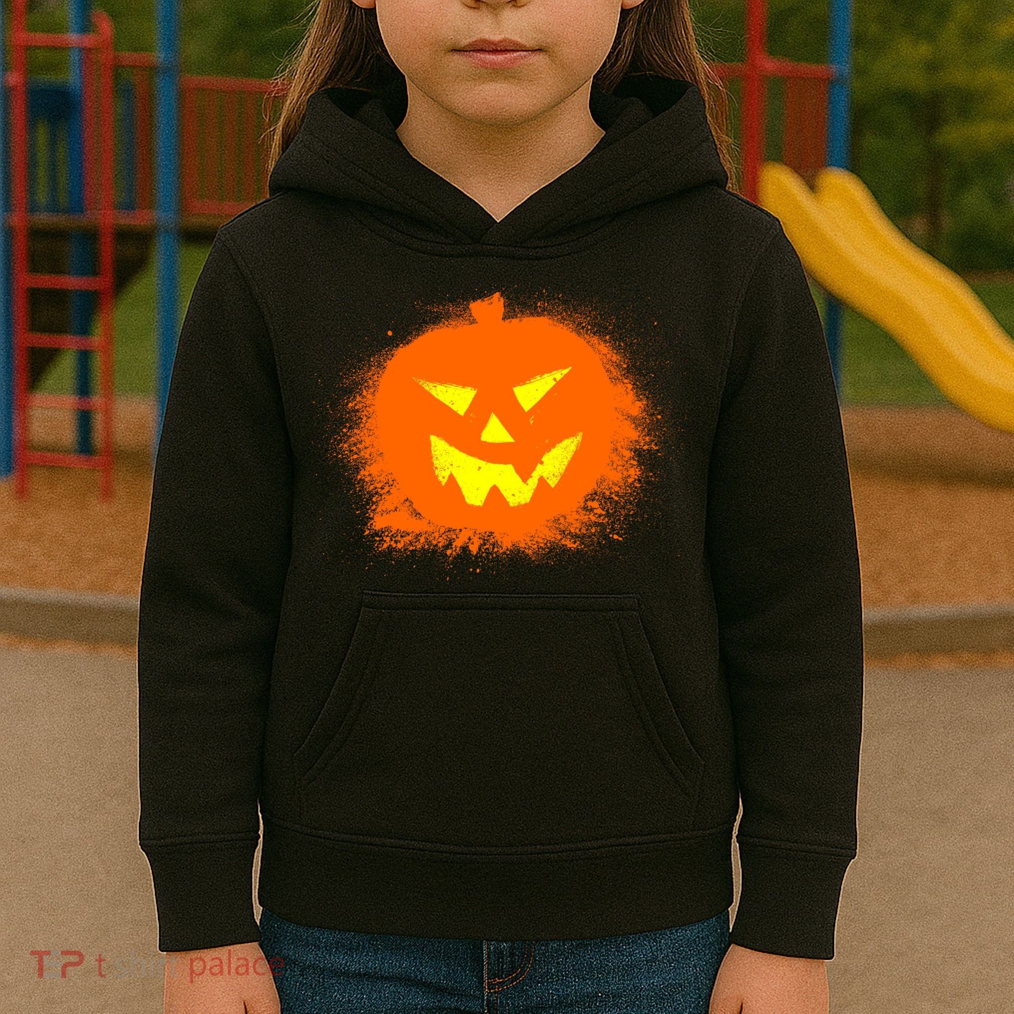 Halloween Pumpkin Jack O Lantern Splatter Kids Hoodie