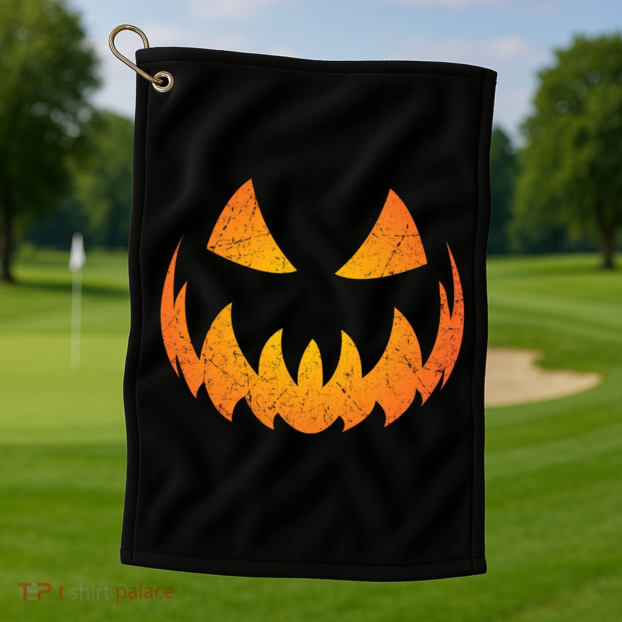 Halloween Pumpkin Jack O'Lantern Face Golf Towel