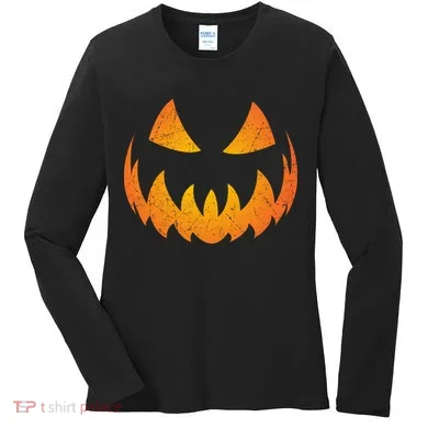 Halloween Pumpkin Jack O'Lantern Face Women's Long Sleeve Shirt