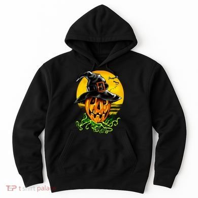 Halloween Pumpkin Wearing Witch Hat Hoodie