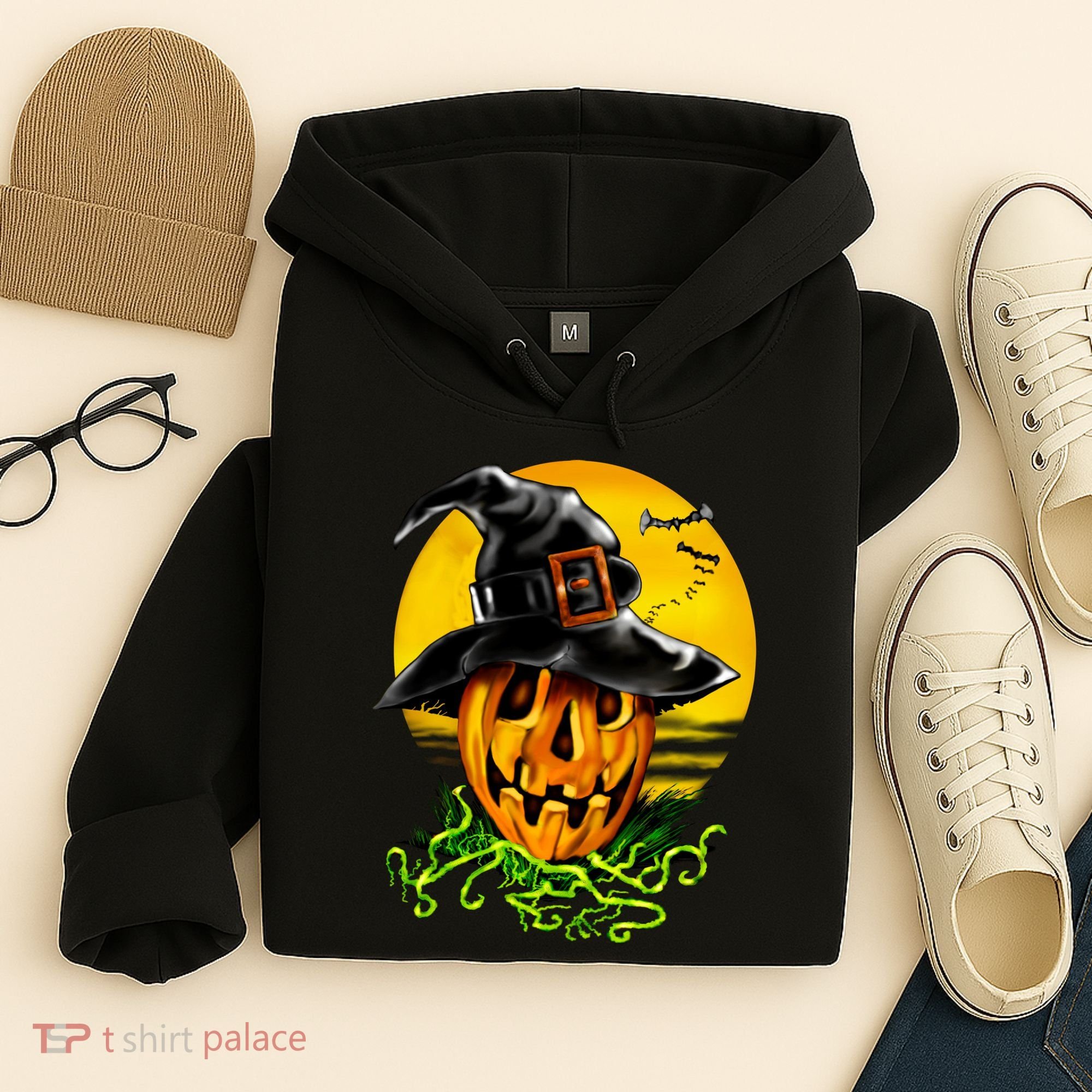 Halloween Pumpkin Wearing Witch Hat Hoodie