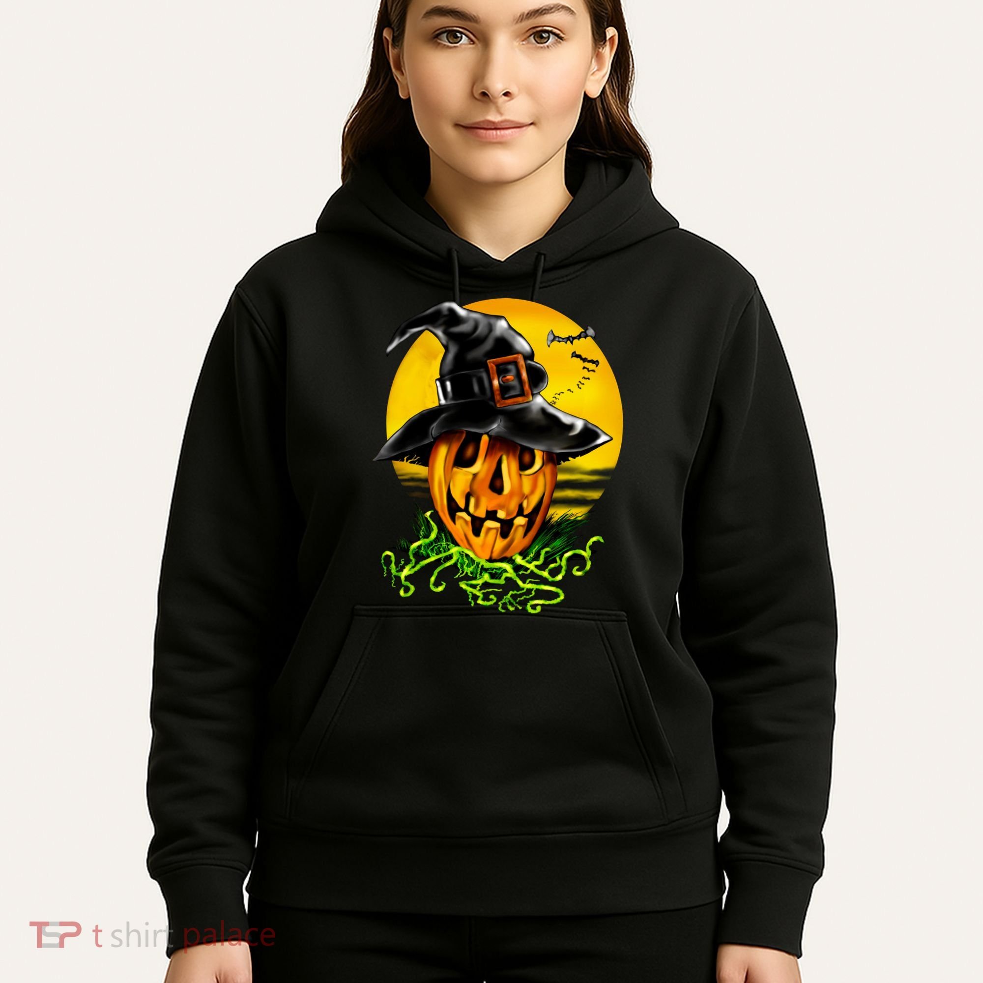 Halloween Pumpkin Wearing Witch Hat Hoodie