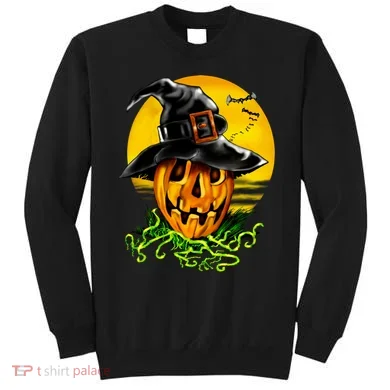 Halloween Pumpkin Wearing Witch Hat Sweatshirt