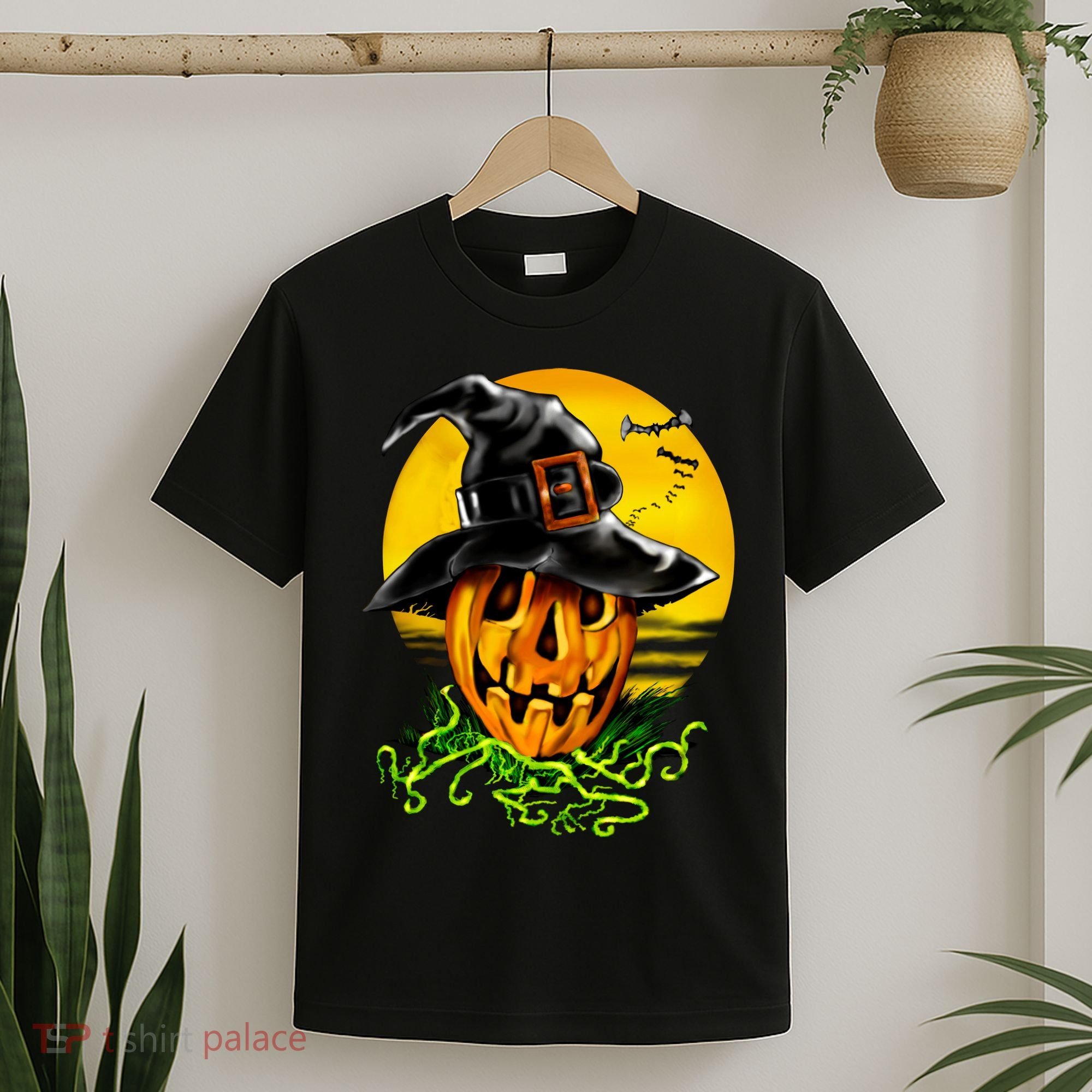 Halloween Pumpkin Wearing Witch Hat T-Shirt