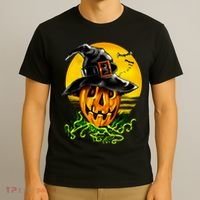 Halloween Pumpkin Wearing Witch Hat T-Shirt thumb 3