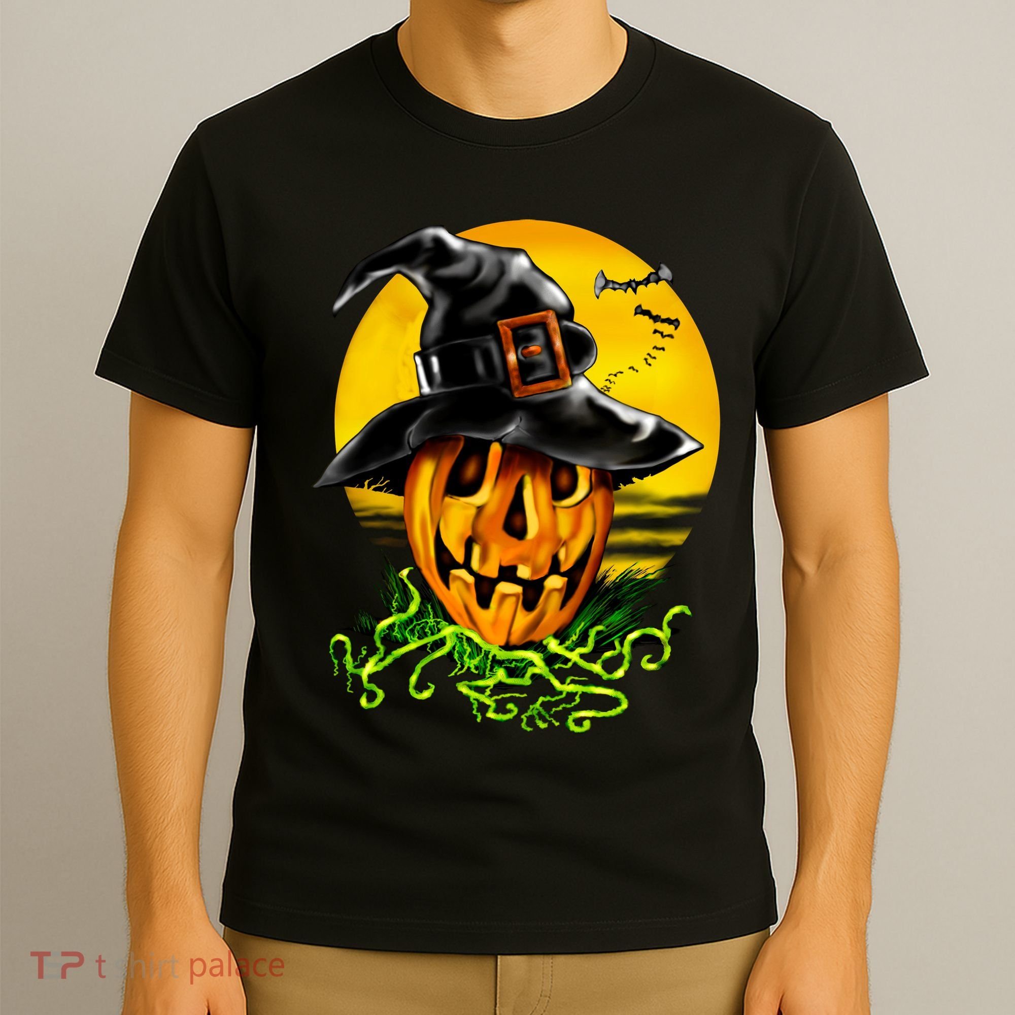Halloween Pumpkin Wearing Witch Hat T-Shirt