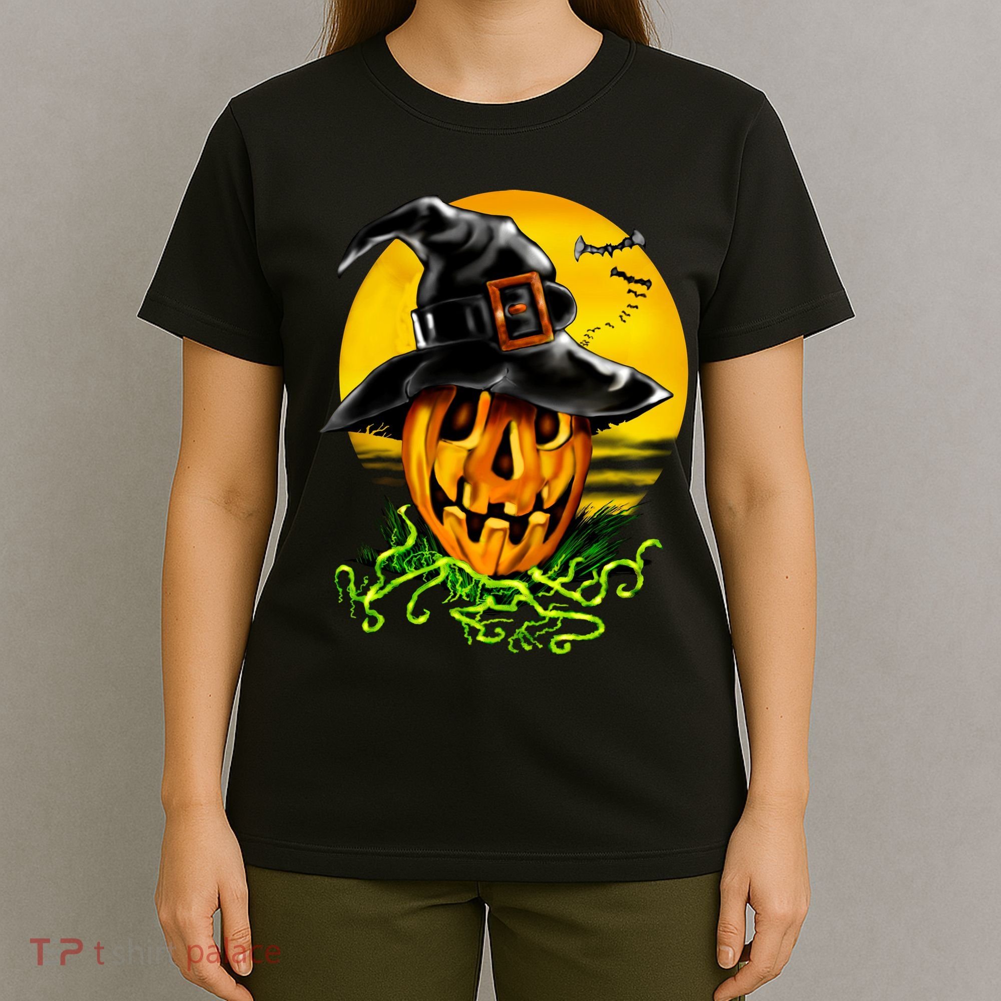 Halloween Pumpkin Wearing Witch Hat T-Shirt