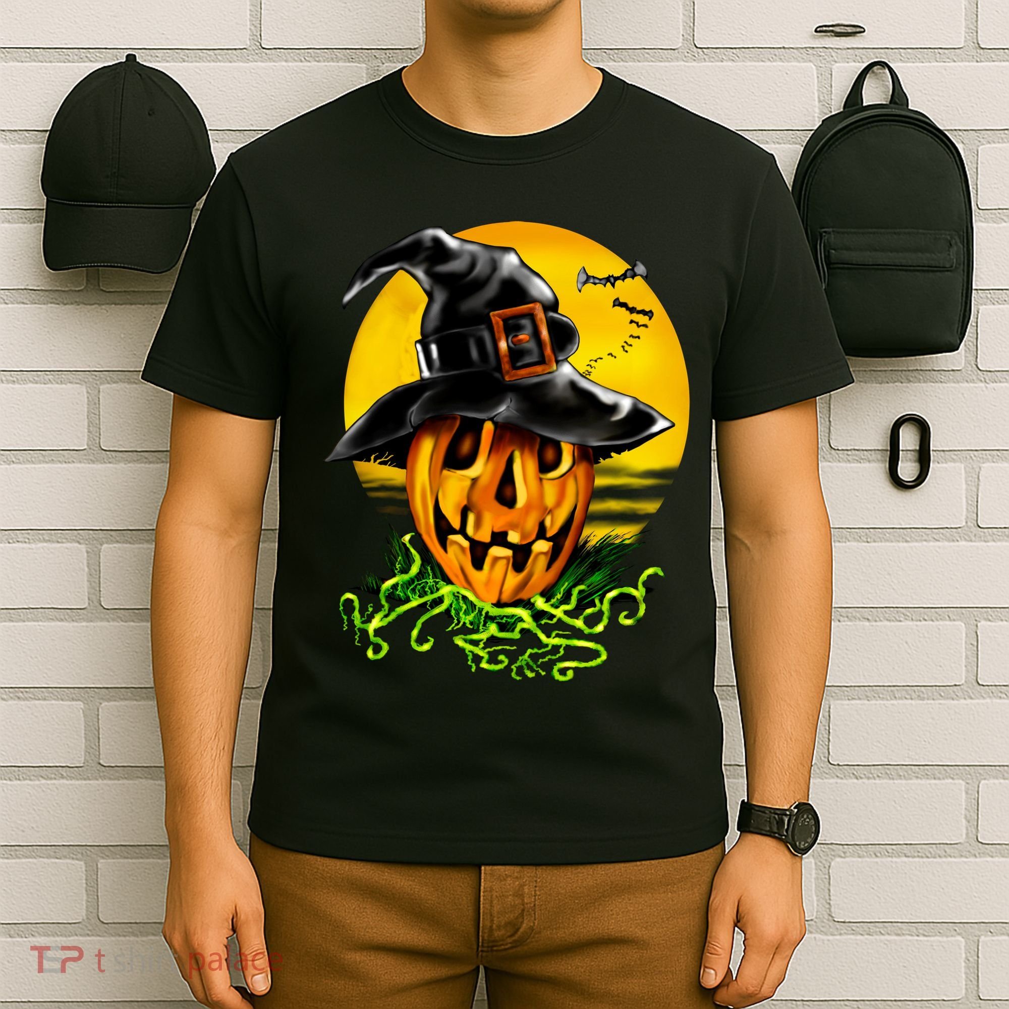 Halloween Pumpkin Wearing Witch Hat T-Shirt