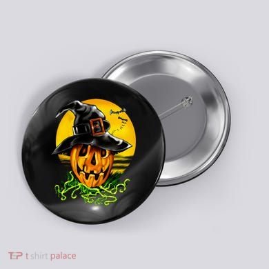 Halloween Pumpkin Wearing Witch Hat Button