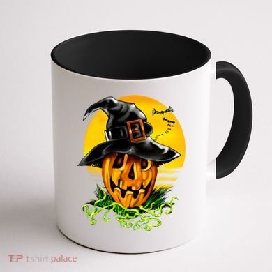 Halloween Pumpkin Wearing Witch Hat Coffee Mug back