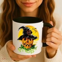 Halloween Pumpkin Wearing Witch Hat Coffee Mug thumb 3