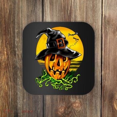 Halloween Pumpkin Wearing Witch Hat Coaster