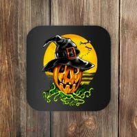 Halloween Pumpkin Wearing Witch Hat Coaster thumb 0