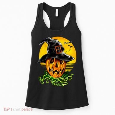 Halloween Pumpkin Wearing Witch Hat Women's Tank Top