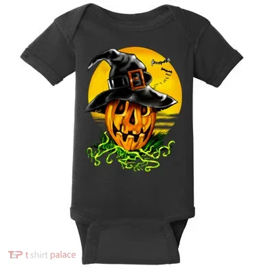 Halloween Pumpkin Wearing Witch Hat Baby Bodysuit