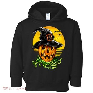 Halloween Pumpkin Wearing Witch Hat Toddler Hoodie
