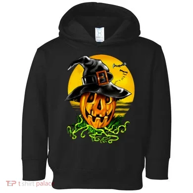 Halloween Pumpkin Wearing Witch Hat Toddler Hoodie
