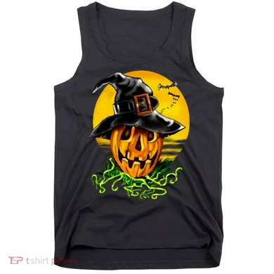 Halloween Pumpkin Wearing Witch Hat Tank Top
