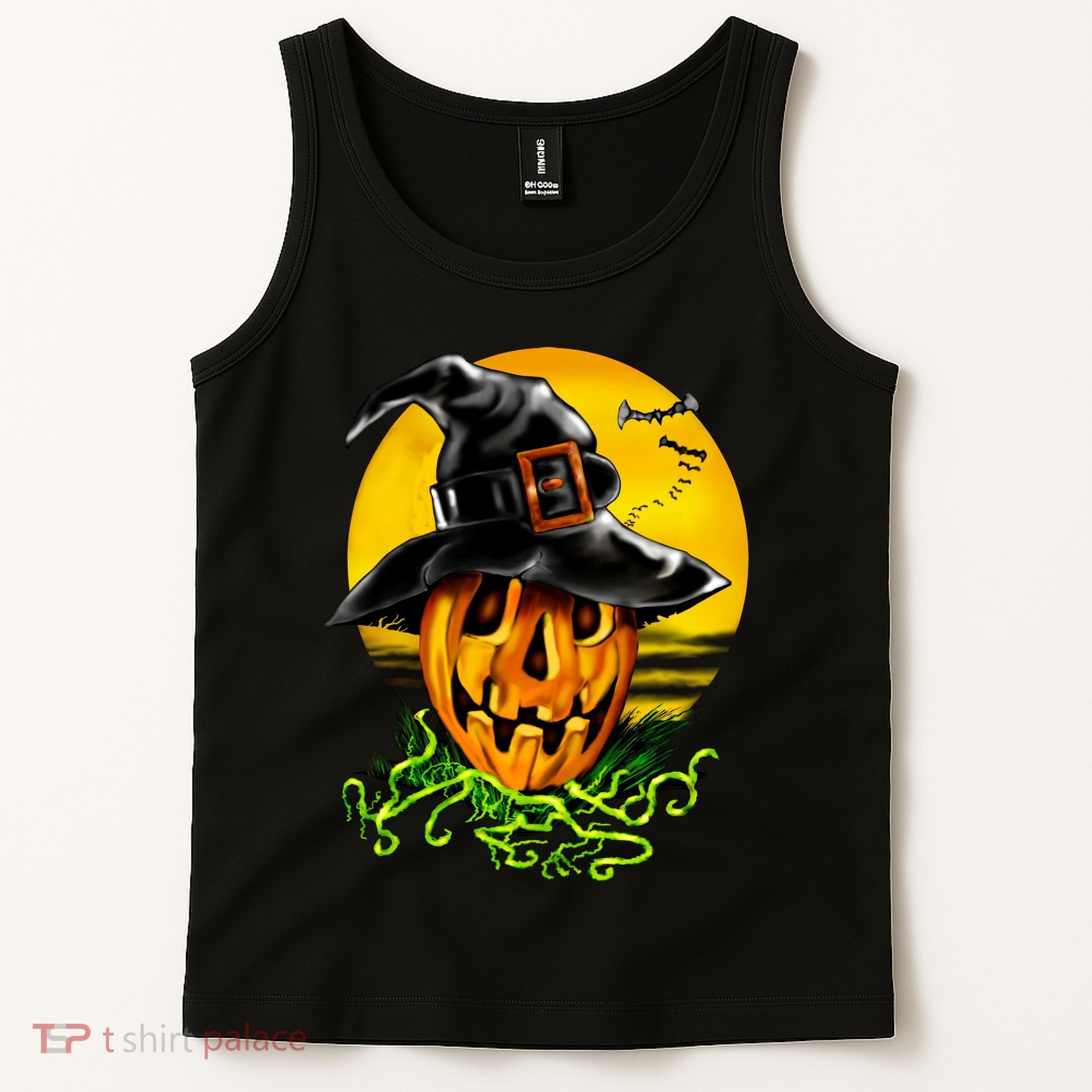 Halloween Pumpkin Wearing Witch Hat Tank Top