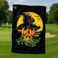 Halloween Pumpkin Wearing Witch Hat Golf Towel thumb 1