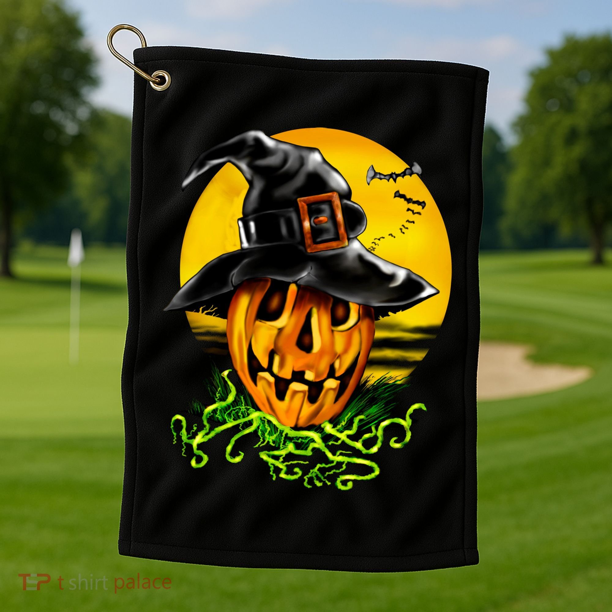 Halloween Pumpkin Wearing Witch Hat Golf Towel