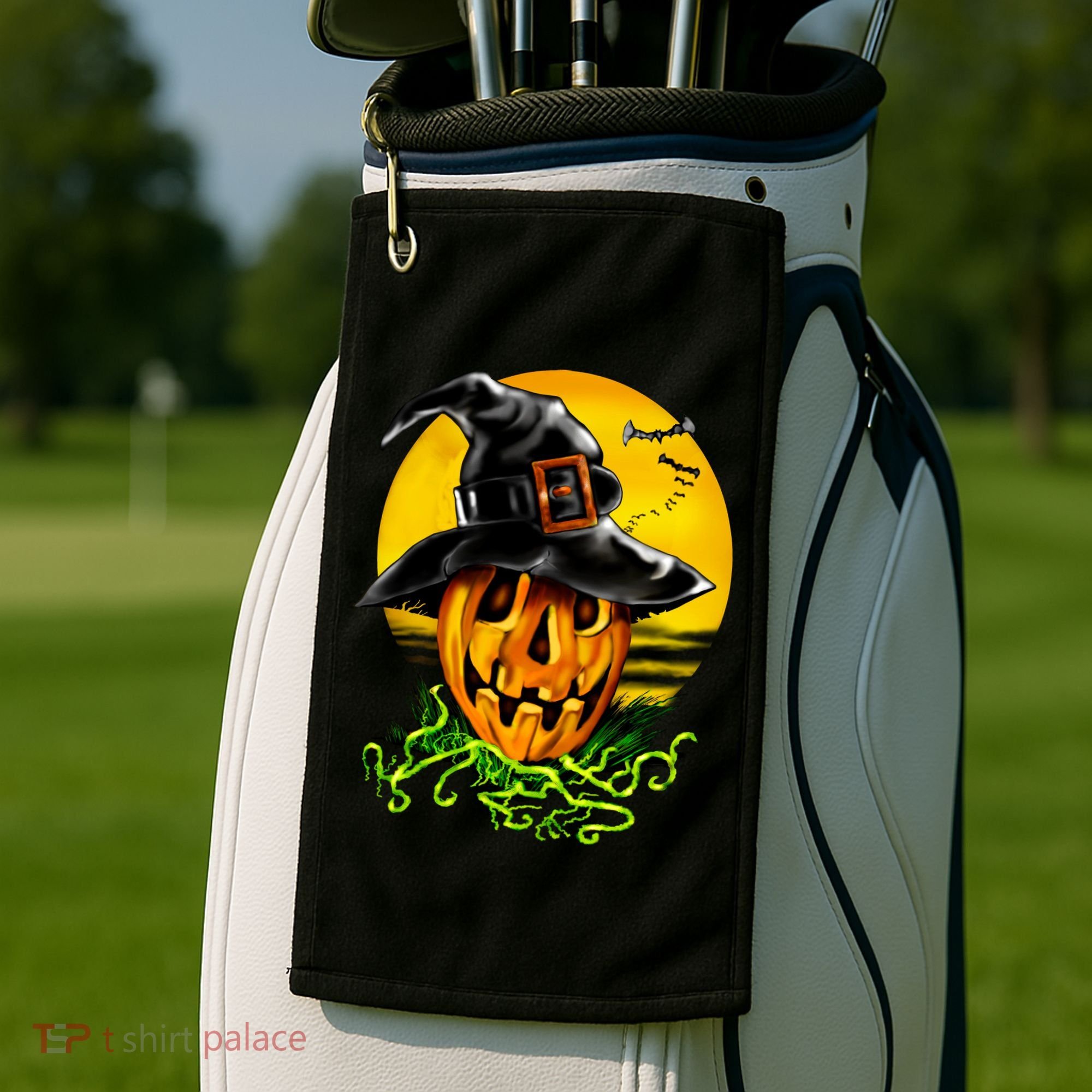 Halloween Pumpkin Wearing Witch Hat Golf Towel