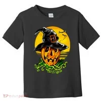 Halloween Pumpkin Wearing Witch Hat Toddler T-Shirt thumb 0