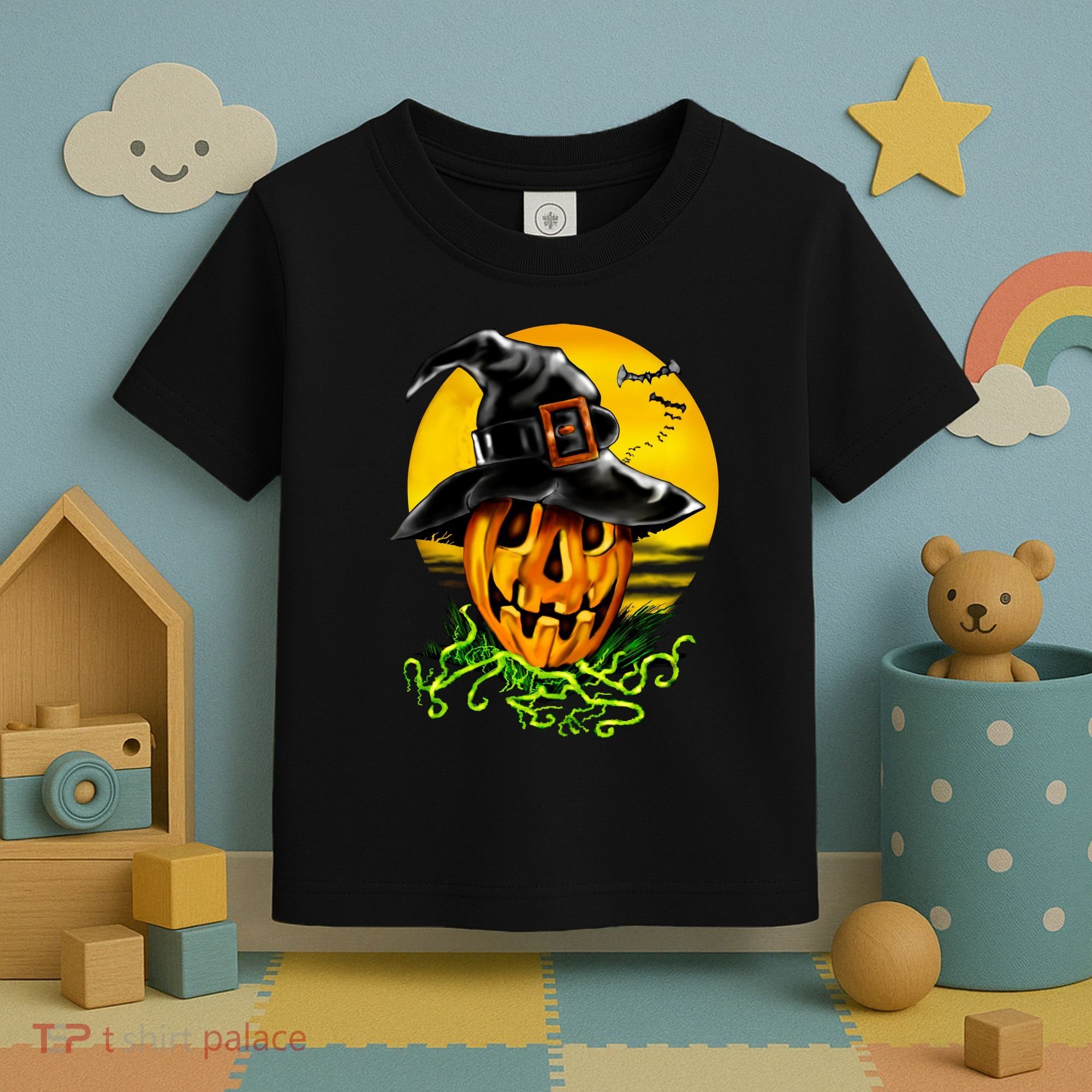 Halloween Pumpkin Wearing Witch Hat Toddler T-Shirt