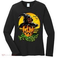 Halloween Pumpkin Wearing Witch Hat Women's Long Sleeve Shirt thumb 0