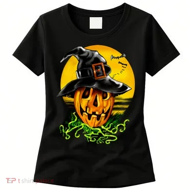 Halloween Pumpkin Wearing Witch Hat Women's T-Shirt