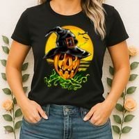 Halloween Pumpkin Wearing Witch Hat Women's T-Shirt thumb 2