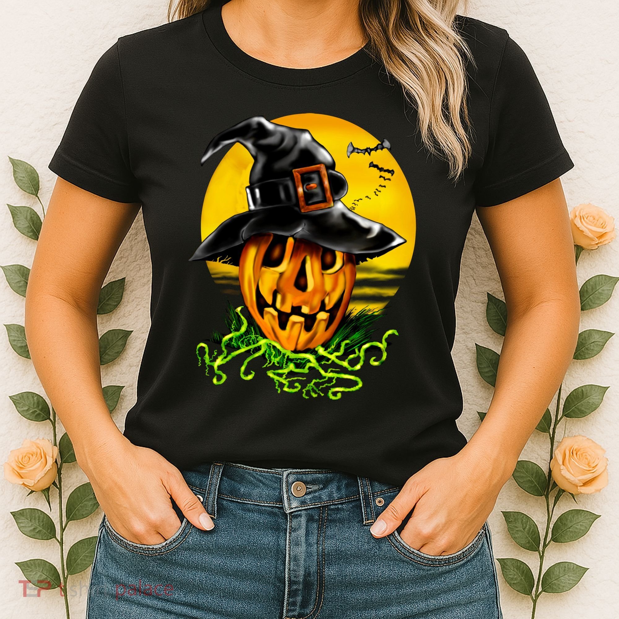 Halloween Pumpkin Wearing Witch Hat Women's T-Shirt