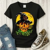 Halloween Pumpkin Wearing Witch Hat Women's T-Shirt thumb 3