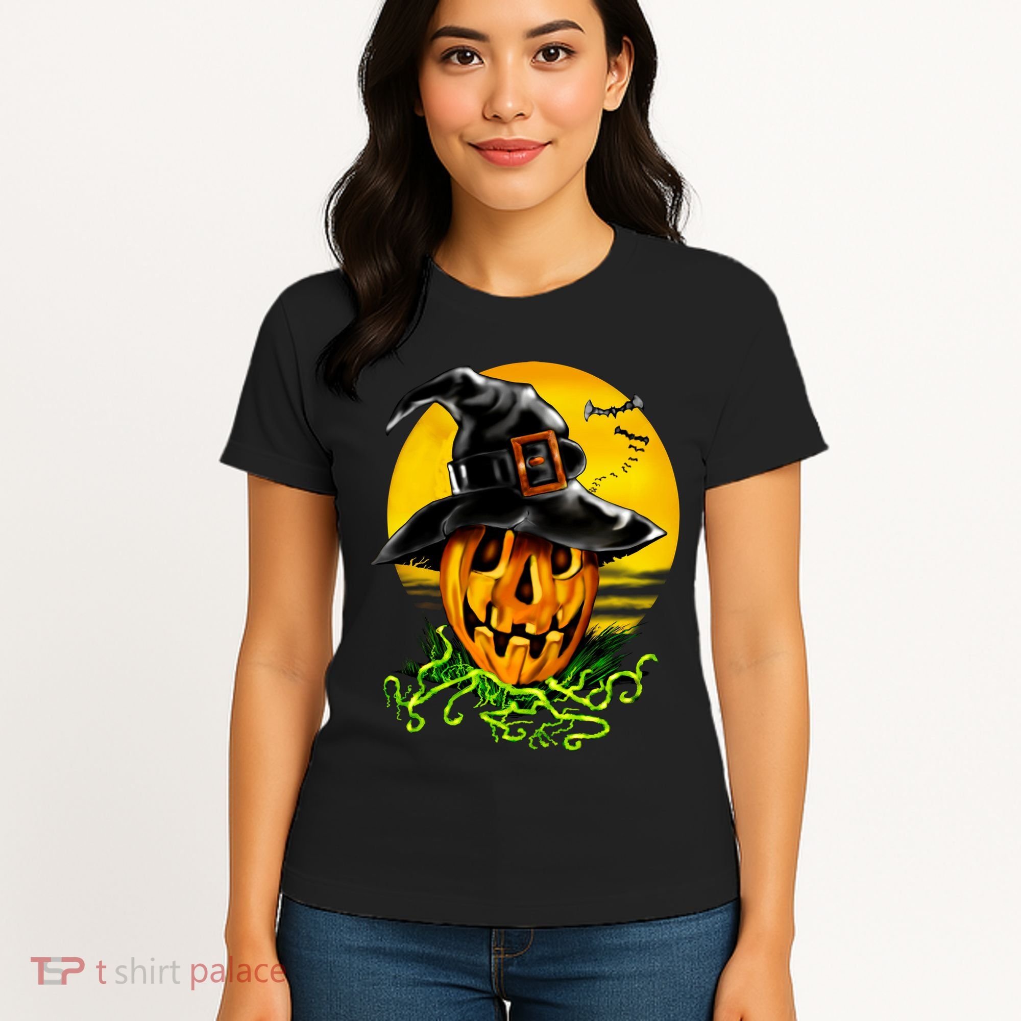 Halloween Pumpkin Wearing Witch Hat Women's T-Shirt